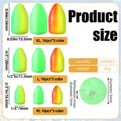 1000 glow fishing beads in multiple colors