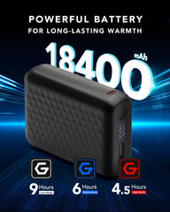 VERGOO 18400mAh battery pack powering long-lasting warmth and USB charging