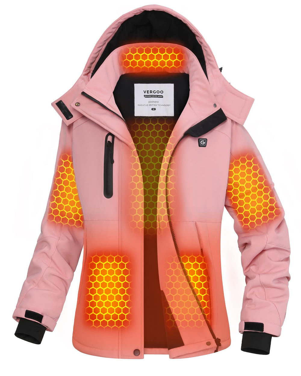 VERGOO graphene heated jacket pink front view delivers all-day warmth for winter outings