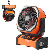 VEVOR 9-inch camping fan with LED light for cooler tent nights.