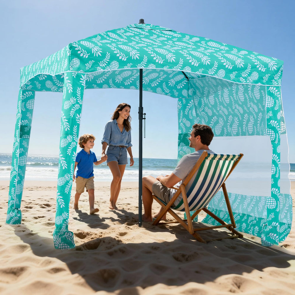 VEVOR Beach Cabana 6x6ft setup provides instant shade for the family.