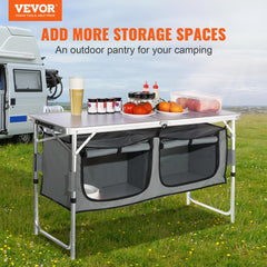 VEVOR Camping Kitchen Station storage shelf for pots and tools.