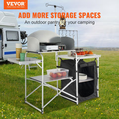 VEVOR camping kitchen table three sided windscreen shields heat during outdoor cooking.