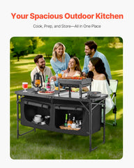 VEVOR camping kitchen table showing zippered-storage compartments for organization.