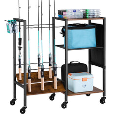 VEVOR fishing rod holder stores 12 rods in a mobile cart and keeps gear organized
