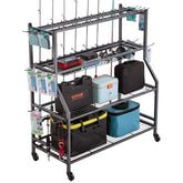 VEVOR fishing rod holder displaying 15-rod rack for organized garage storage.