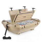 VEVOR apricot floating cooler side view showing stable hull on water for easy access
