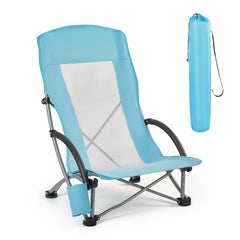 VEVOR high-back folding beach chair offers ergonomic support for long outdoor sessions.