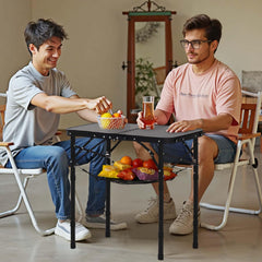 VEVOR folding camping table legs extended to adjust height for comfort.