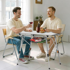 VEVOR folding table side view shows lightweight frame for easy transport.