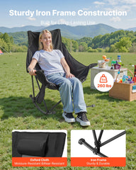 VEVOR heated camping chair folds quickly with a strap for easy packing.