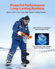VEVOR ice auger central tip ensures precise vertical holes on uneven ice.