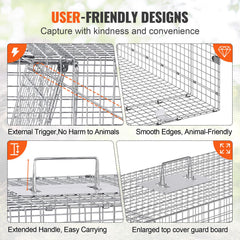 VEVOR live animal cage trap folding design emphasizes portability for field use