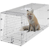 VEVOR live animal cage trap front view shows a sturdy galvanized frame ready for transport