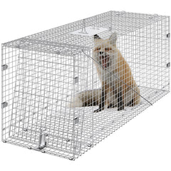 VEVOR live animal cage trap front view shows a sturdy galvanized frame ready for transport