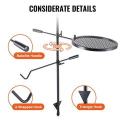 VEVOR Swivel Campfire Grill with bakelite handle for quick height adjustments