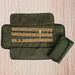 Open nylon bag showing tool compartments