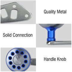 Close-up of VGEBY blue power handle grip for comfortable reel control