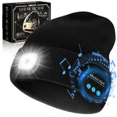 VIBELITE beanie with light on showing hands-free illumination for nighttime activities.