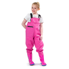 VicBre Kids Waders pink backstrap design keeps kids dry and stylish