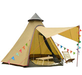 Vidalido dome tent front view in yellow, showing spacious family shelter.