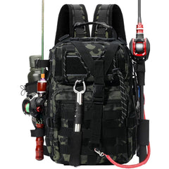 Vilante fishing tackle backpack green front view highlights rugged waterproof fabric.