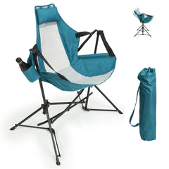 Villeston Hammock Folding Camping Chair open in blue for beach relaxation