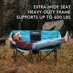 VILLEY double camping chair folded compact for easy transport and storage.