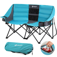 VILLEY double camping chair front view shows roomy two-person seating.