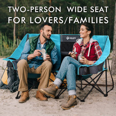 VILLEY double camping chair side view highlights wide loveseat for cozy outdoors.