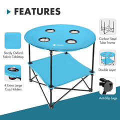 VILLEY folding camping table with 4 cup holders keeping drinks at hand
