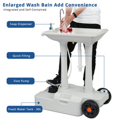VINGLI portable sink with foot-pump action for quick water access
