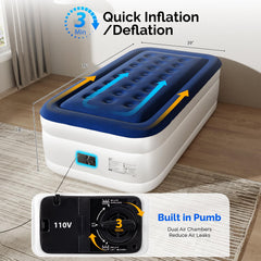 VINGLI twin air mattress 18-inch raised height side view for elevated comfort