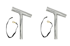 Vinland Marine curved outrigger rod holder side view; rust-resistant stainless steel durability.