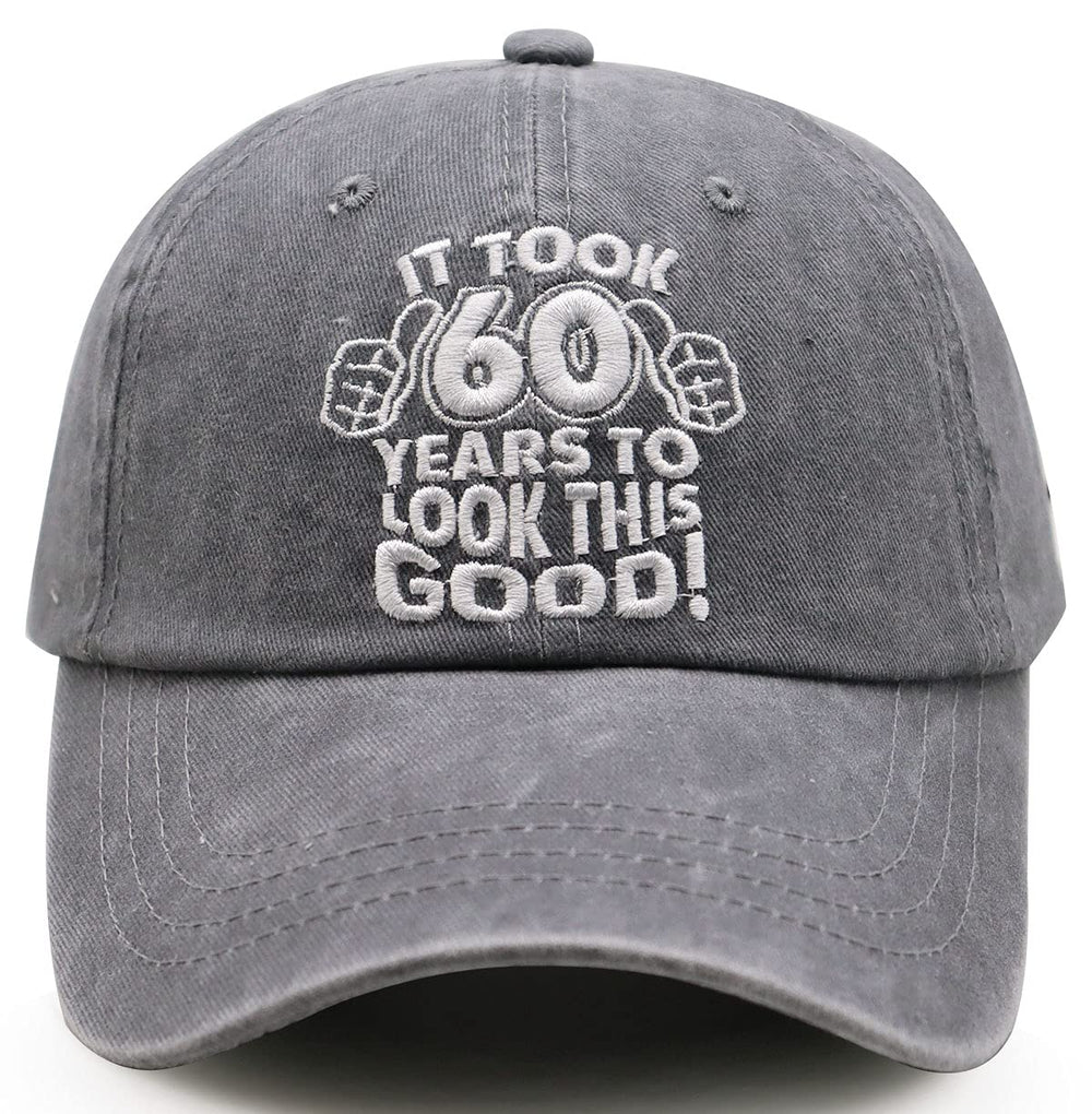 Front view: vintage 60th birthday baseball cap in gray