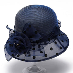 Vintage cloche hat navy decorative band detail for everyday wear.