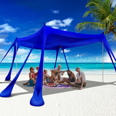 VIONMI beach canopy pop-up setup demonstrates quick assembly for instant family shade
