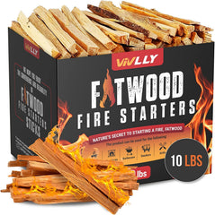 Vivlly fatwood fire-starter-sticks-10lb-pack ready-to-use for fast ignition in fireplaces.