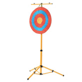 VKEDA foldable target stand shows tripod setup for portable archery sessions.