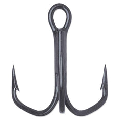 VMC Barbarian 2x treble hook in black nickel for rapid penetration and secure hookups.