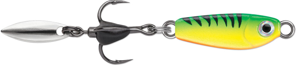 VMC Bull Spoon Glow Fire Tiger with built-in blade attracts fish in freshwater and saltwater.