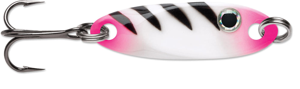 VMC Flash Champ Spoon Glow Pink Squirrel attracts aggressive fish with reflective flash.