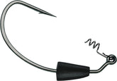 VMC heavy weighted swimbait hook 5/0 close-up showing secure locking spring for baits.