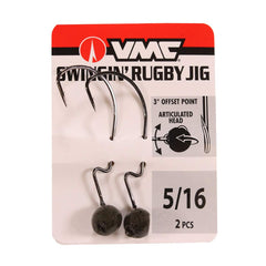 VMC Swingin' Rugby Jig in green pumpkin side view highlighting natural movement from long hook leg.