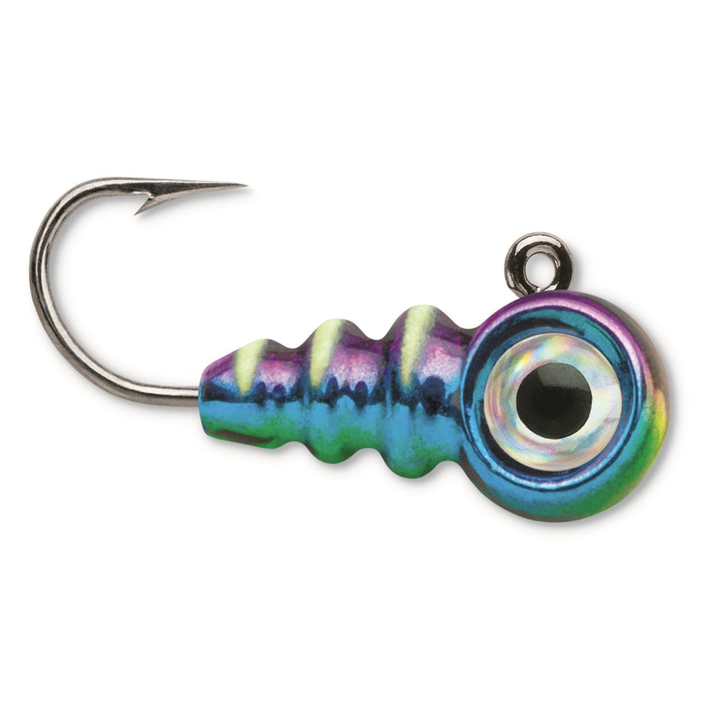 VMC Tungsten Larv Eye Jig glow finish attracts panfish in low light