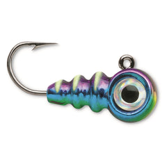 VMC Tungsten Larv Eye Jig glow finish attracts panfish in low light