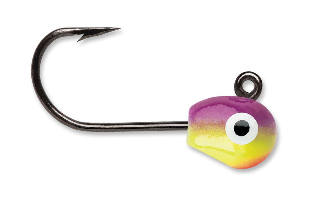 VMC Tungsten Mongo Jig 1/32 oz Glow Purpledescent shown for precise jigging and visibility in low light