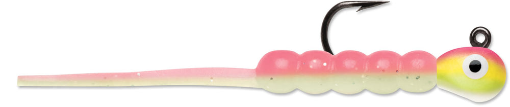 VMC Tungsten Wax Tail Jig 1/16 oz pink chartreuse glow for night fishing in murky water