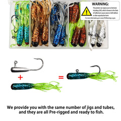 Pre-rigged tube baits ready for fishing