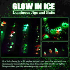 Close-up of UV glow tungsten ice fishing jig